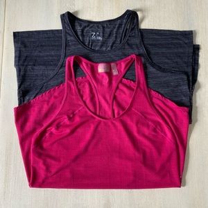 Zella bundle of two workout racerback gym track tank tops medium pink black grey